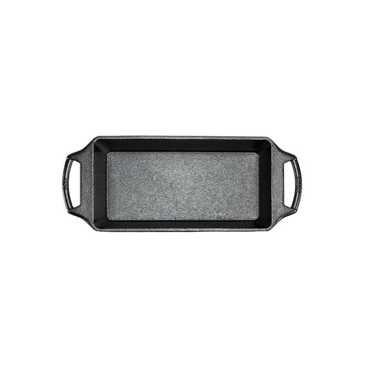 Top view of loaf pan and handles.