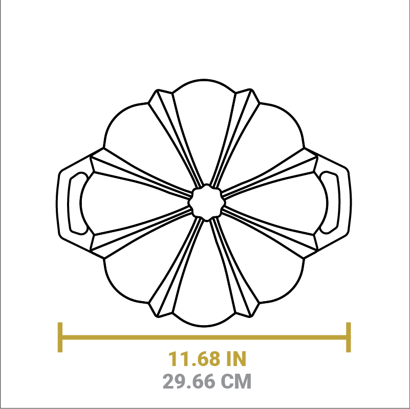 Dimensional drawing of product. Width including handles is 11.68 inches.