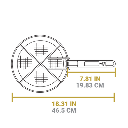 A dimensional drawing of fry basket. Total length is 18.31 inches, length of just handle is 7.81 inches.