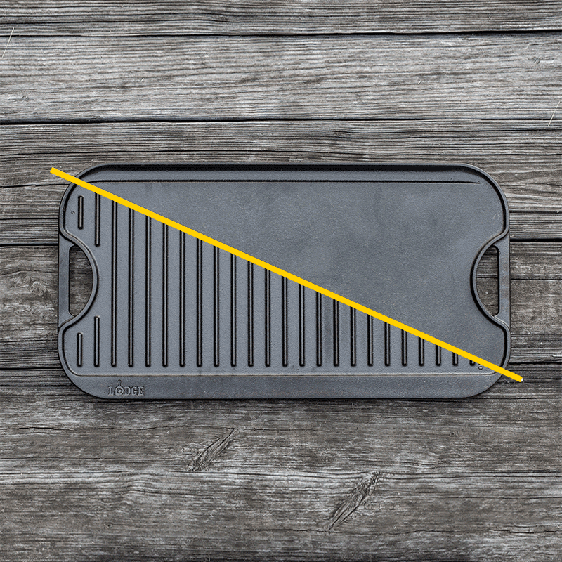 Pan on wooden surface with line through the middle to visualize both sides.