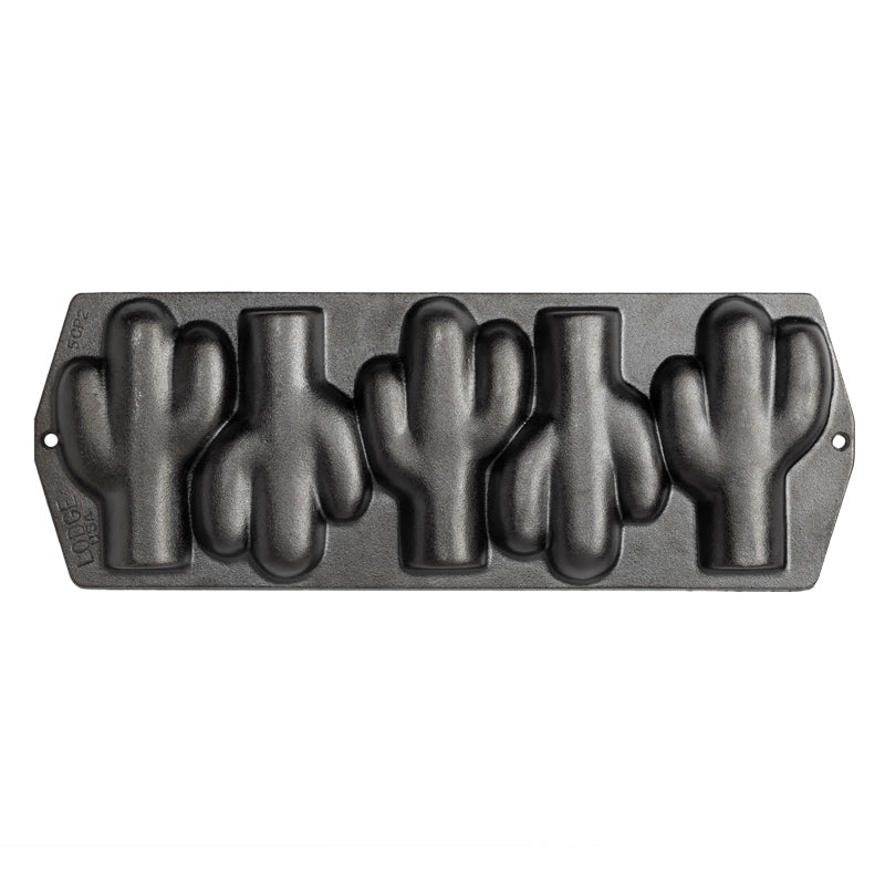 Cast iron baking pan with 5 cactus shaped molds.