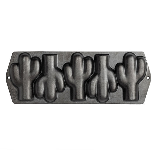 Cast iron baking pan with 5 cactus shaped molds.