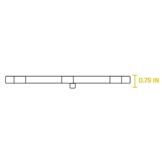 Dimensional drawing of product. Height is 0.79 inches.