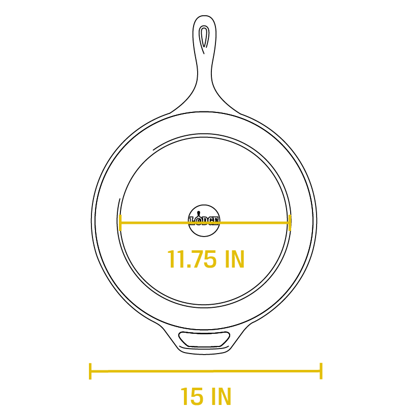 Dimensional drawing product. Flat bottom width is 11.75 inches, total width is 15 inches.