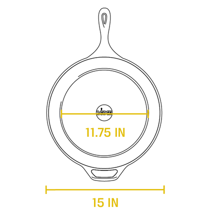 Dimensional drawing product. Flat bottom width is 11.75 inches, total width is 15 inches.