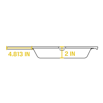 Dimensional drawing of product. Handle length is 4.813 inches, depth of cooking surface is 2 inches.