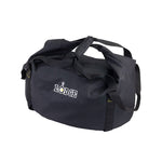 Black duffel bag with 'Lodge' logo on a white background