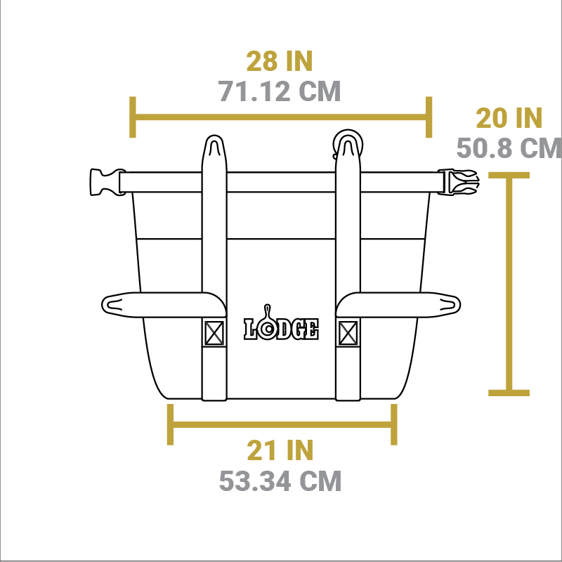 Dimensional drawing of product. Opening width is 28 inches, height of bag is 20 inches, and bottom width is 21 inches.
