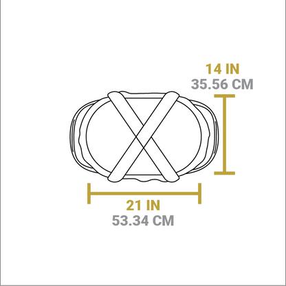 Dimensional drawing of product. Opening depth is 14 inches, and opening width is 21 inches.