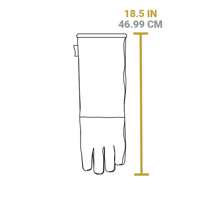 Dimensional drawing of product. Length of glove is 18.5 inches.