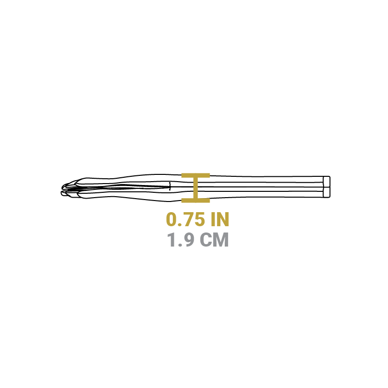 Dimensional drawing of product. Height is 0.75 inches.