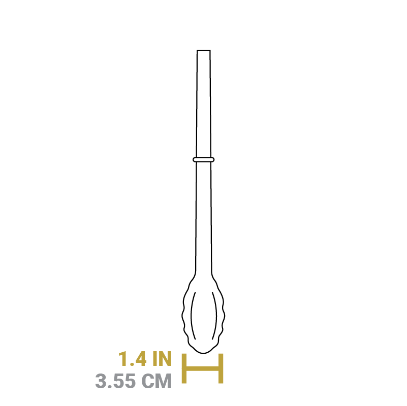 Dimensional drawing of product. Depth of tongs is 1.4 inches.