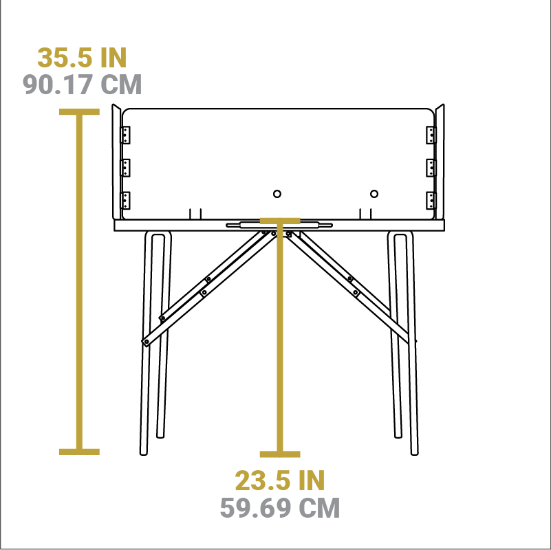 Dimensional drawing of product. Total height is 35.5 inches, height of table from ground is 23.5 inches.