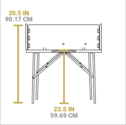 Dimensional drawing of product. Total height is 35.5 inches, height of table from ground is 23.5 inches.