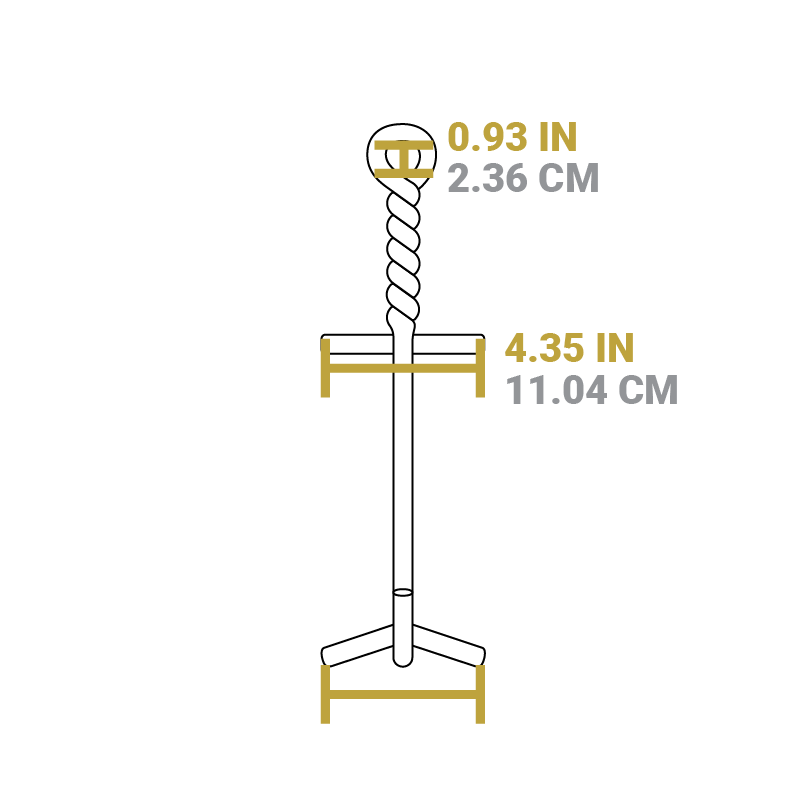 Dimensional drawing of product. Width is 4.35 inches, circular opening on top is 0.93 inches.