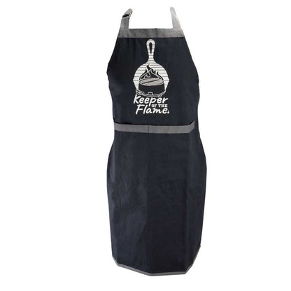 Black apron with gray accents and 'Keeper of the Flame' text and graphic on a white background
