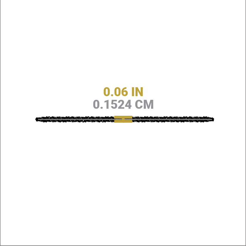 Dimensional drawing of product. Height is 0.06 inches.