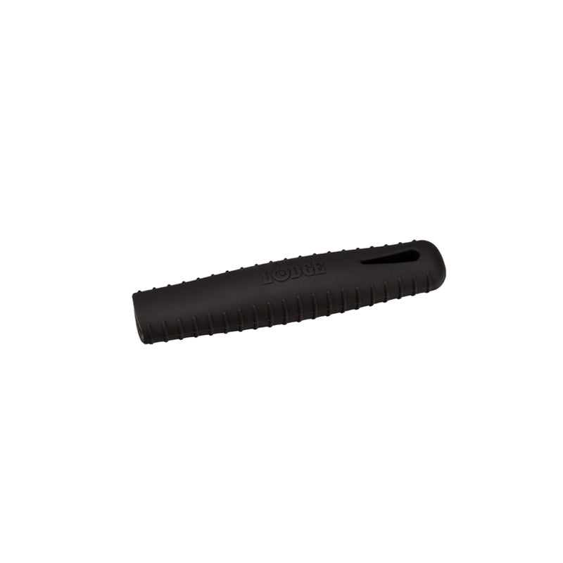 Black silicone handle holder with lines on each side for good grip.