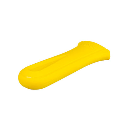 Yellow silicone handle holder with indent to provide a secure grip on handle.