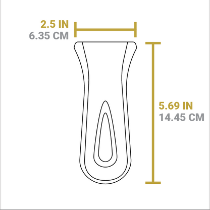 Dimensional drawing of handle holder. Width is 2.5 inches, length is 5.69 inches.