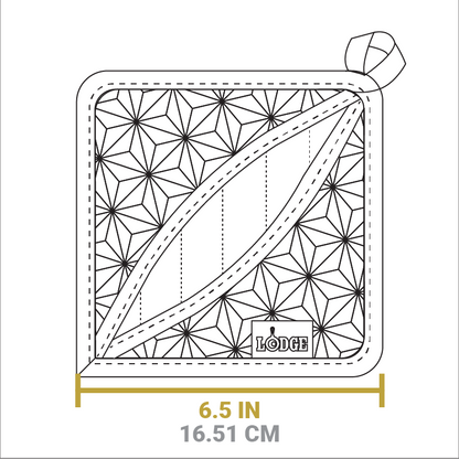 Dimensional drawing of product. Side is 6.5 inches long.