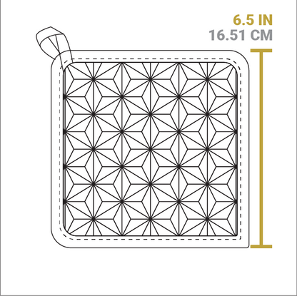 Dimensional drawing of product. Side is 6.5 inches long.