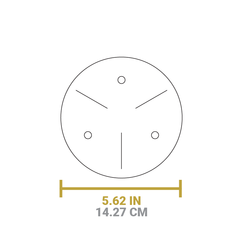 Dimensional drawing of trivet. Product width is 5.62 inches.