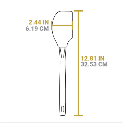 Dimensional drawing of spatula. Length is 12.81 inches, width is 2.44 inches.