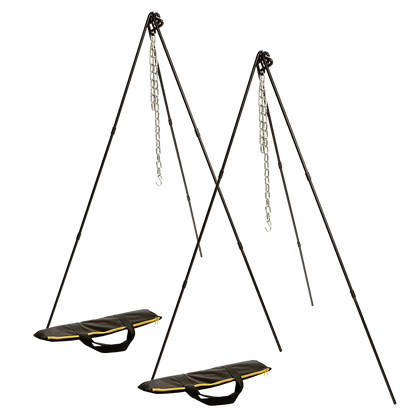 Set of 2 black tripod's with silver chains and a carrying case each.