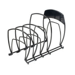 Cookware storage rack with 4 spaces for cookware.