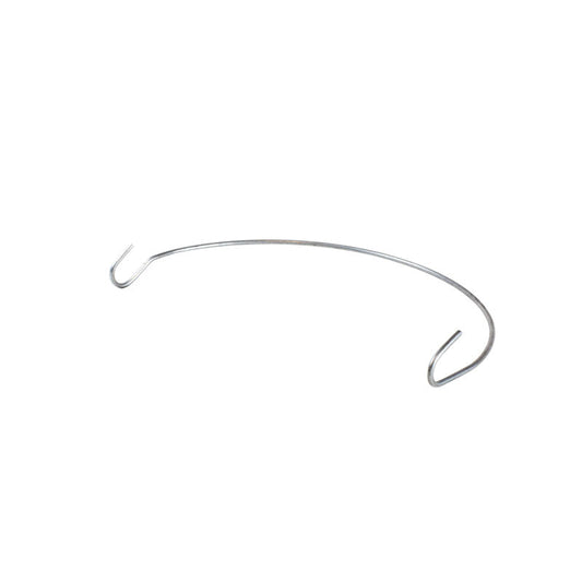 Silver, metal handle with hook loops on each end.