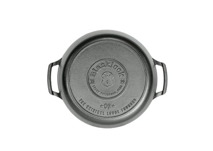Bottom of dutch oven featuring Blacklock logo.
