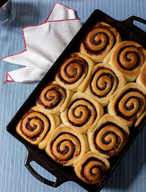Baked cinnamon rolls fresh out of the oven.