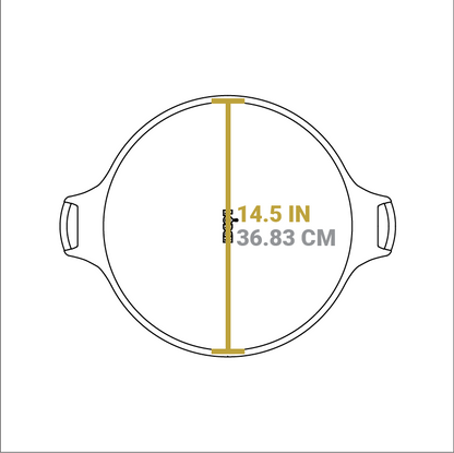 Dimensional drawing of product. Diameter is 14.5 inches.