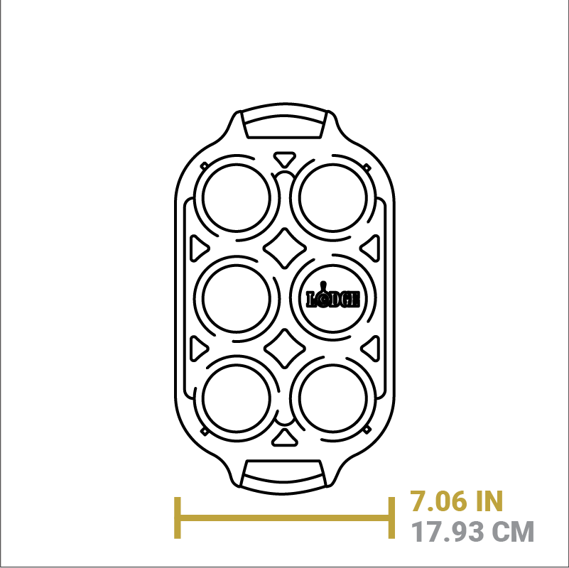 Dimensional drawing of product. Length of pan is 7.06 inches.