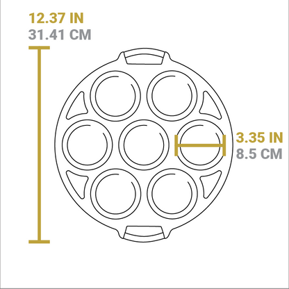 Dimensional drawing of product. Total width including handles is 12.37 inches, width of cake cup is 3.35 inches.