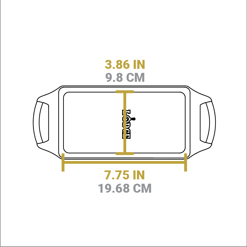 Dimensional drawing of product. Length of flat bottom is 3.86 inches, width is 7.75 inches.