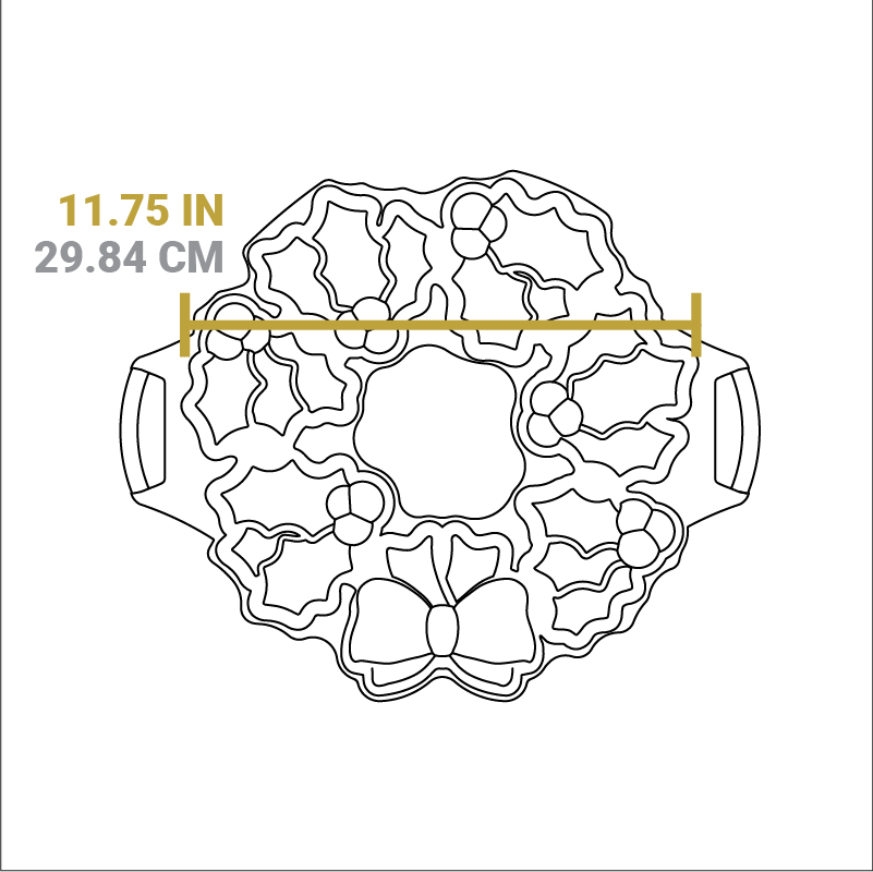 Dimensional drawing of product. Width excluding handles is 11.75 inches.