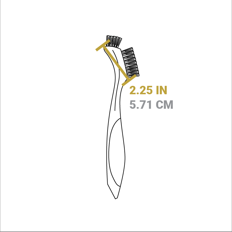 Dimensional drawing of brush. Length of bristle section is 2.25 inches.