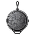 Cast iron skillet with the bottom engraved with beloved icons and monuments from Connecticut.