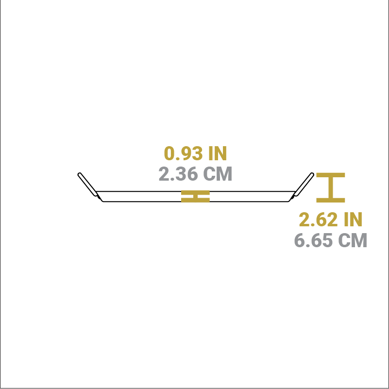 Dimensional drawing of product. Total height including handles is 2.62 inches, height of griddle is 0.93 inches.