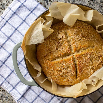 Freshly baked bread in dutch oven.