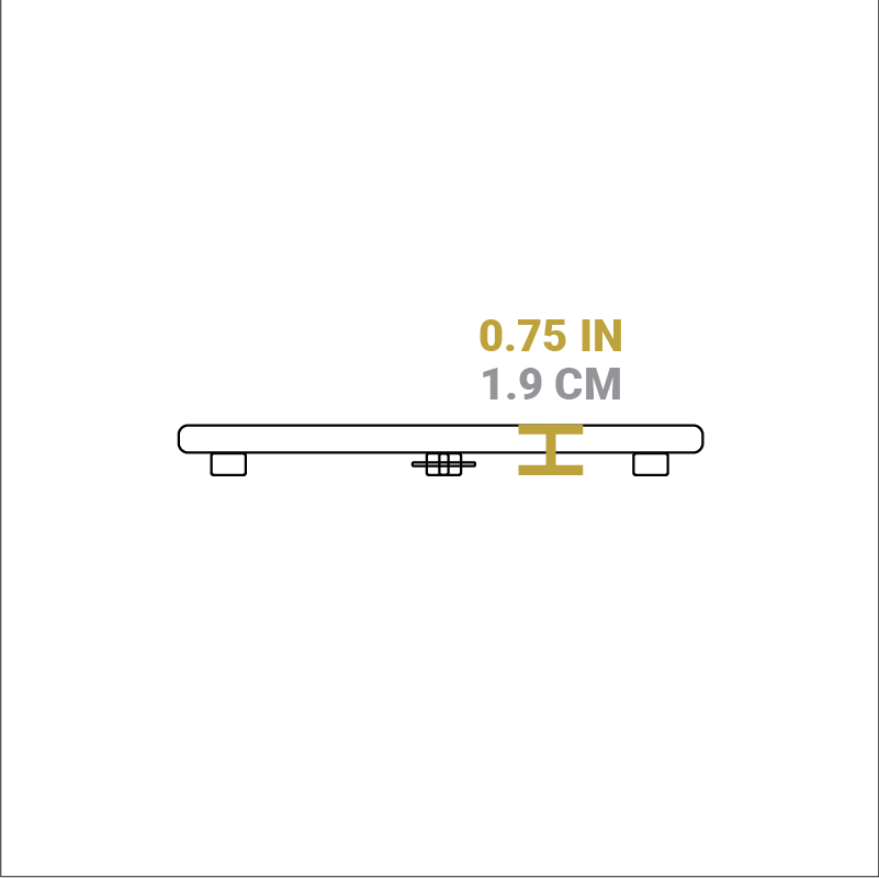 Dimensional drawing of product. Height is 0.75 inches.