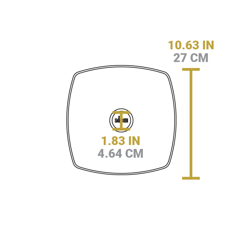 Dimensional drawing of product. Total width is 10.63 inches, width of knob is 1.83 inches.