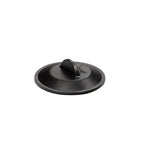 Black lid with tall handle in middle.