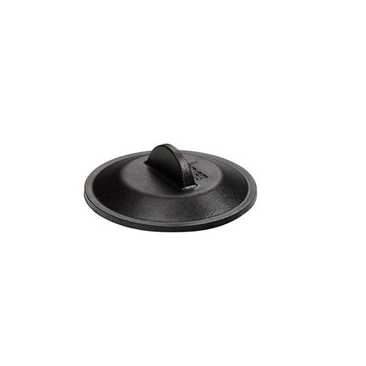 Black lid with tall handle in middle.
