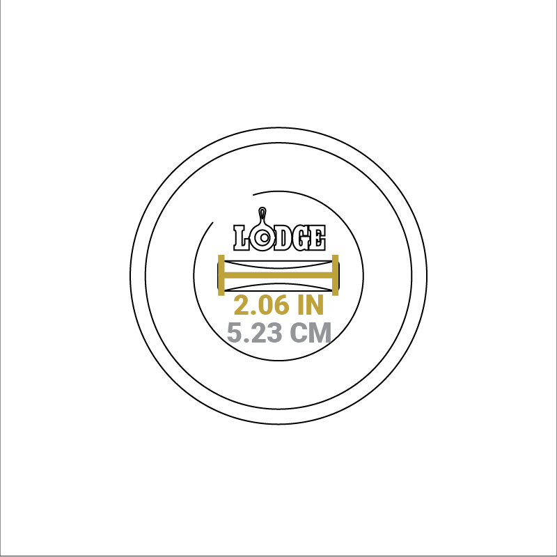 Dimensional drawing of product. Width of handle is 2.06 inches.