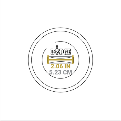 Dimensional drawing of product. Width of handle is 2.06 inches.