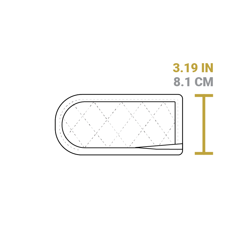 Dimensional drawing of product. Width of opening is 3.19 inches.