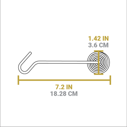 Dimensional drawing of product. The hook and carry handle length is 7.2 inches, depth of spiral handle is 1.42 inches.